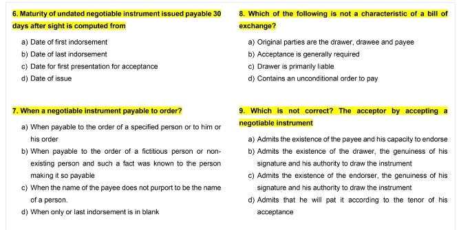 Negotiable Instruments Law: Choose the CORRECT answer and EXPLAIN. 6. Maturity of