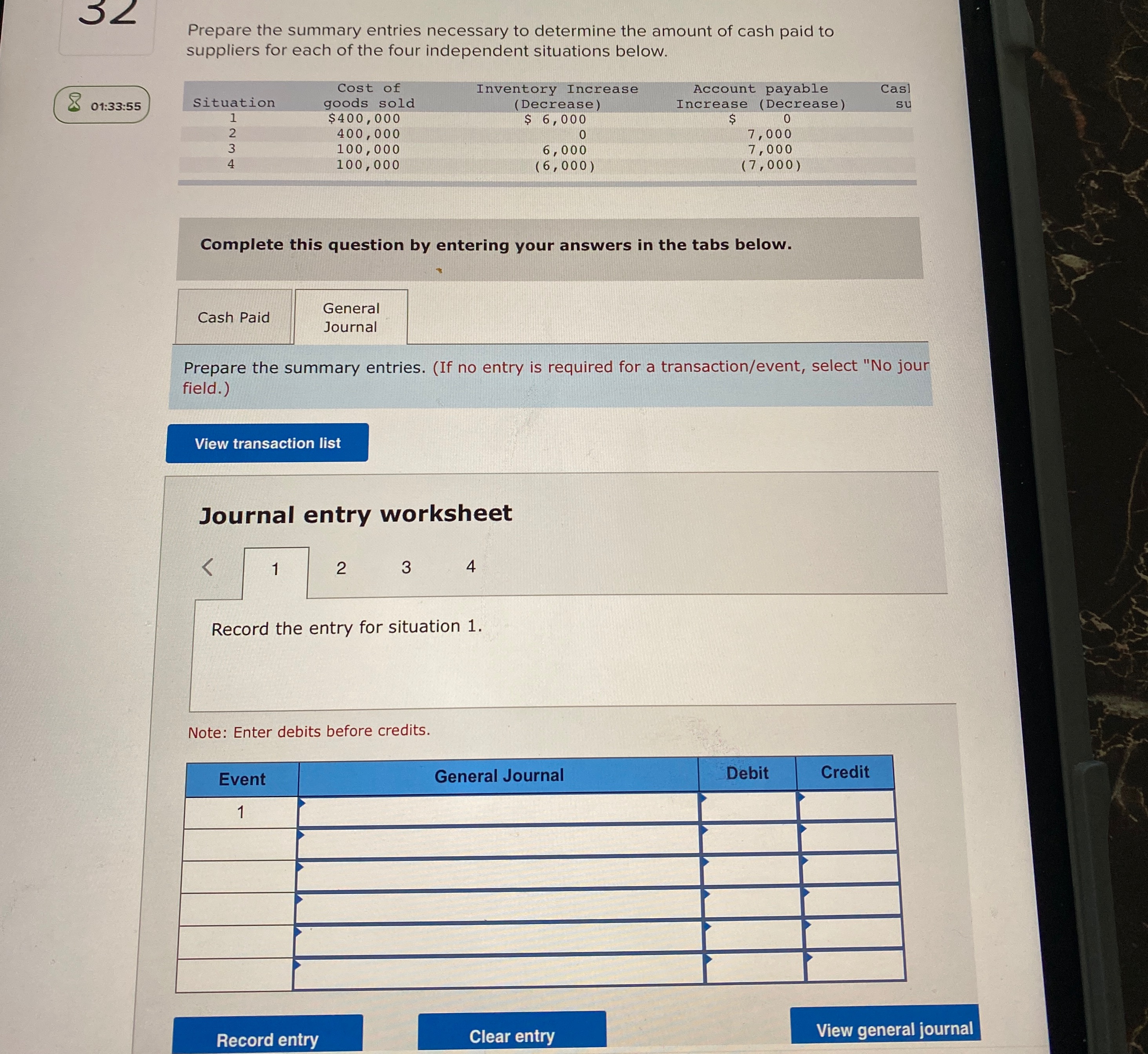 Record entry for situation 1 Record entry for situation 2Record entry for