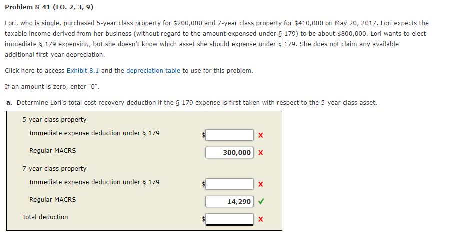 Problem 8-41 (LO. 2, 3, 9) Lori, who is single, purchased 5-year