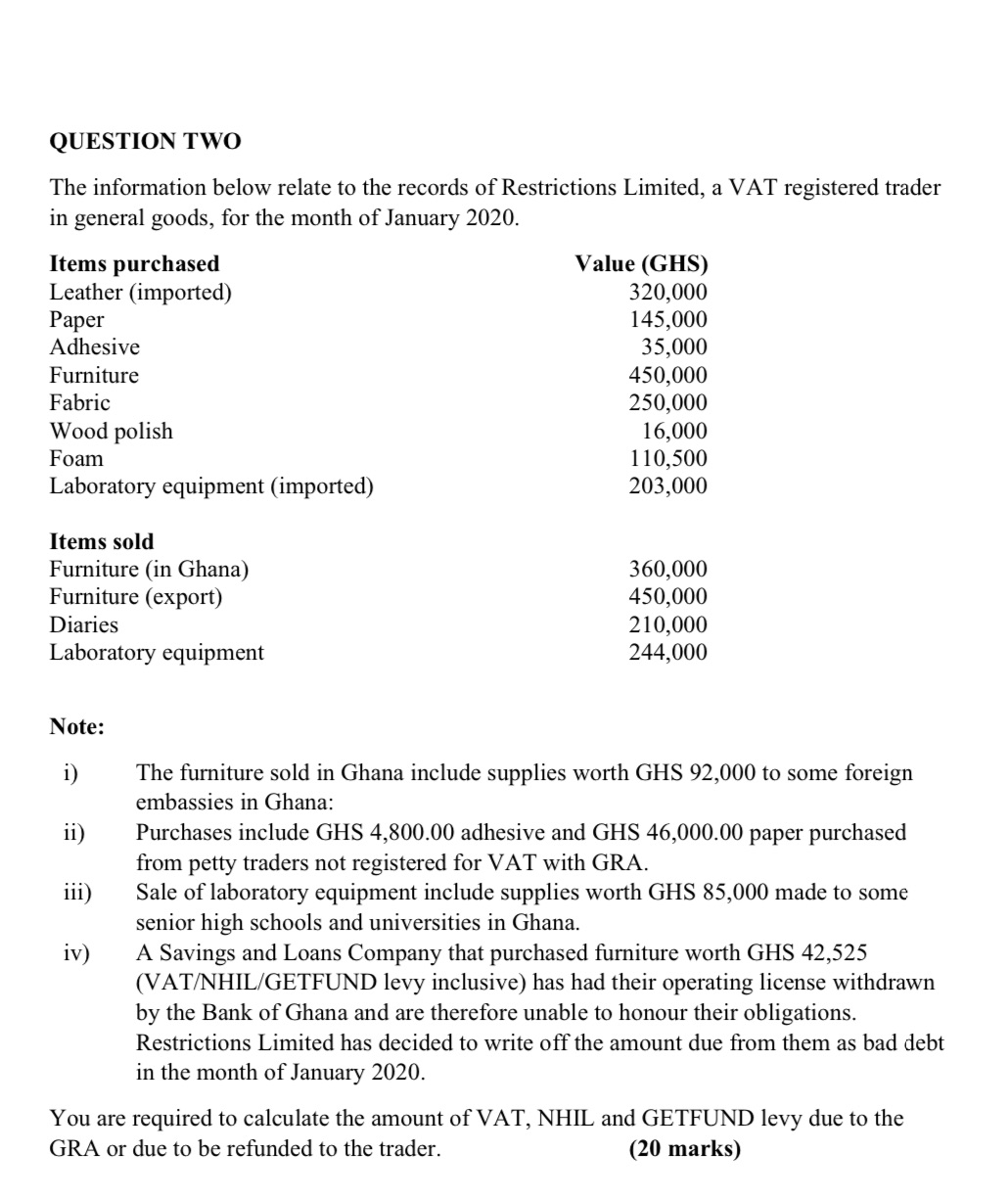 Could you pls help me solve QUESTION TWO The information below relate