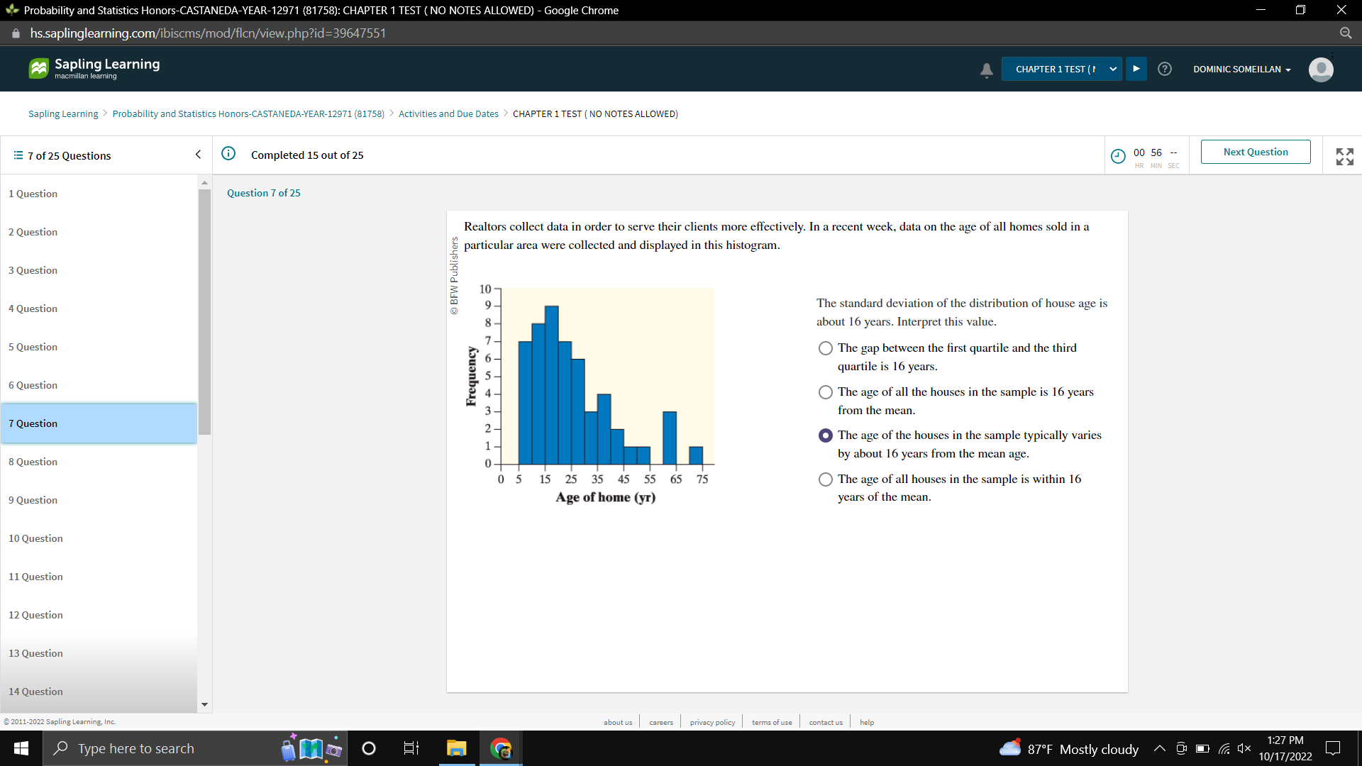  Probability and Statistics Honors-CASTANEDA-YEAR-12971 (81758): CHAPTER 1 TEST ( NO NOTES