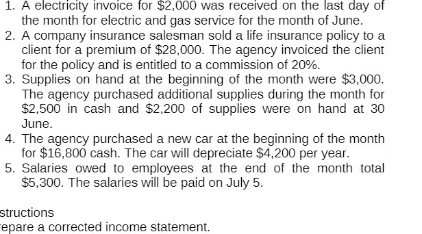 1. A electricity invoice for $2,000 was received on the last