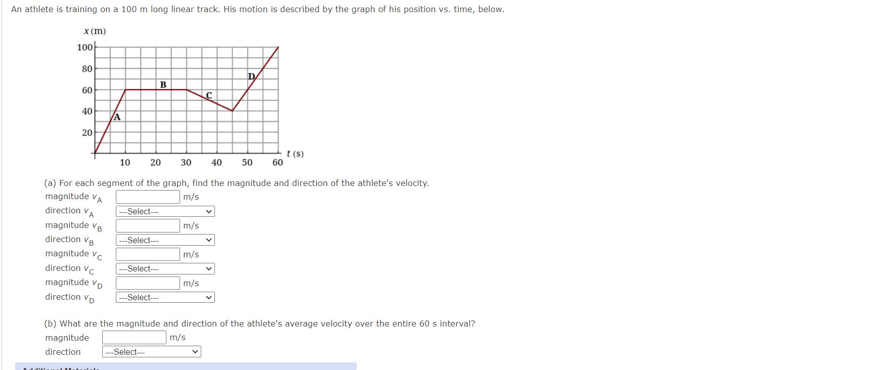 Hi5 motion is described by the graph of his position vs. time,