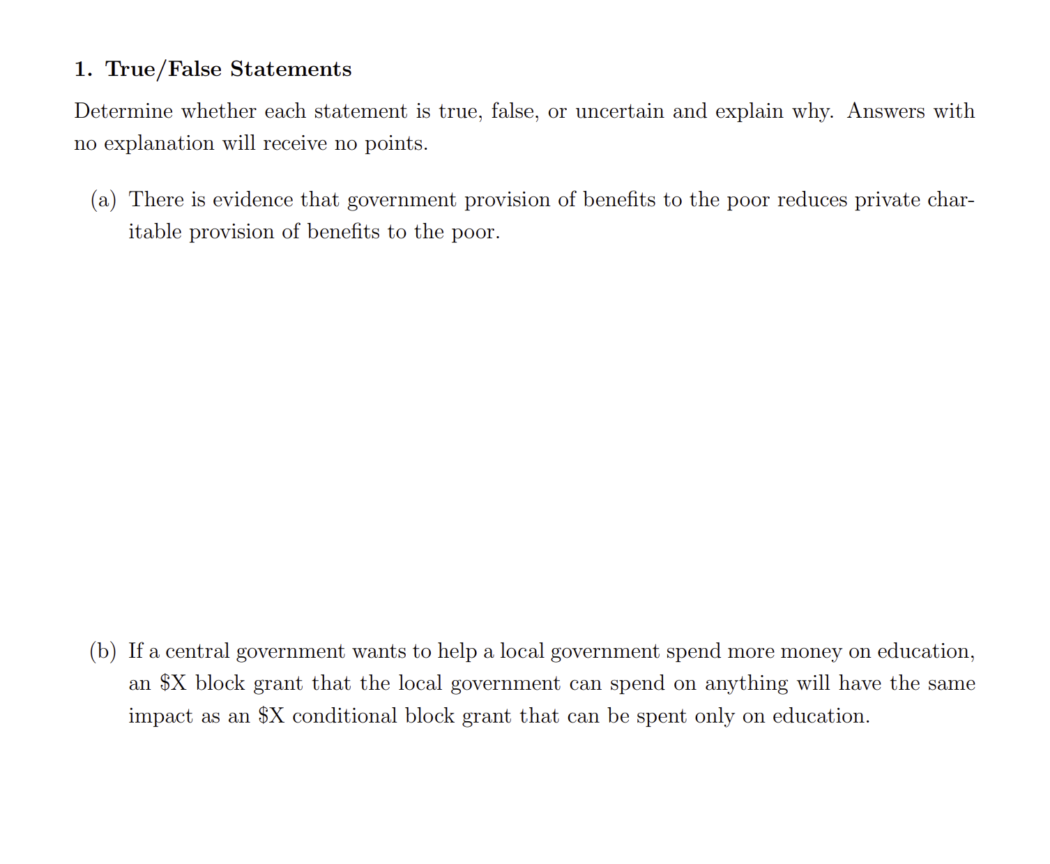 1. True/False Statements Determine whether each statement is true, false, or