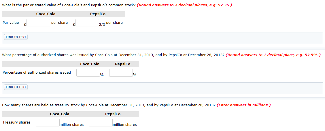 What is the par or stated value of Coca-Cola's and PepsiCo's common