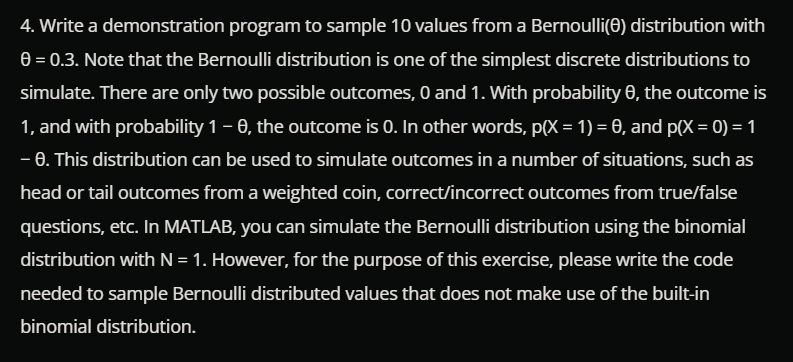 Bernoulli(0) distribution with 0 =0.3. Note that the Bernoulli distribution is one
