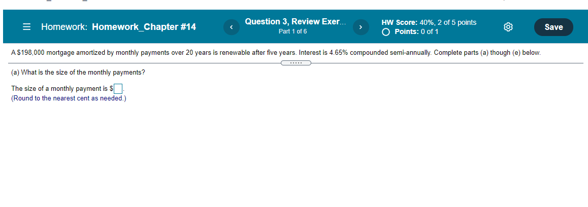 Homework: Homework_Chapter #14 Question 3, Review Exer._ Part 1 of6 HW Score: