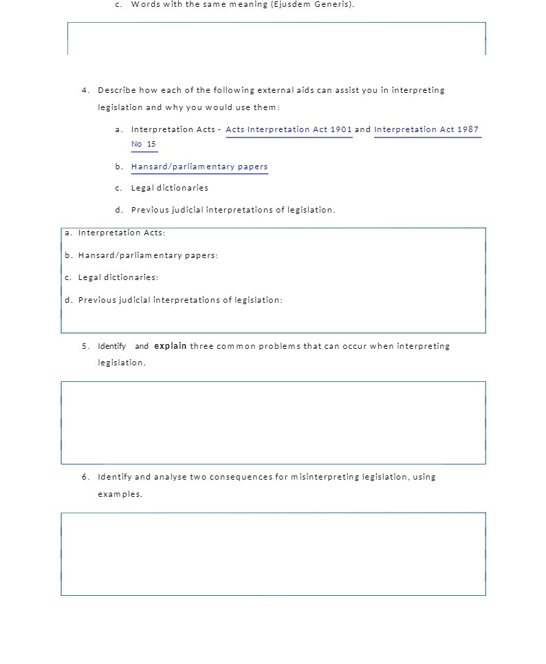each of the following external aids can assist you in interpreting legislation