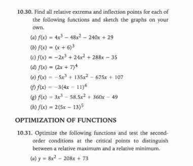 10.30. Find an relative extrema and inflection points each the and Sketch