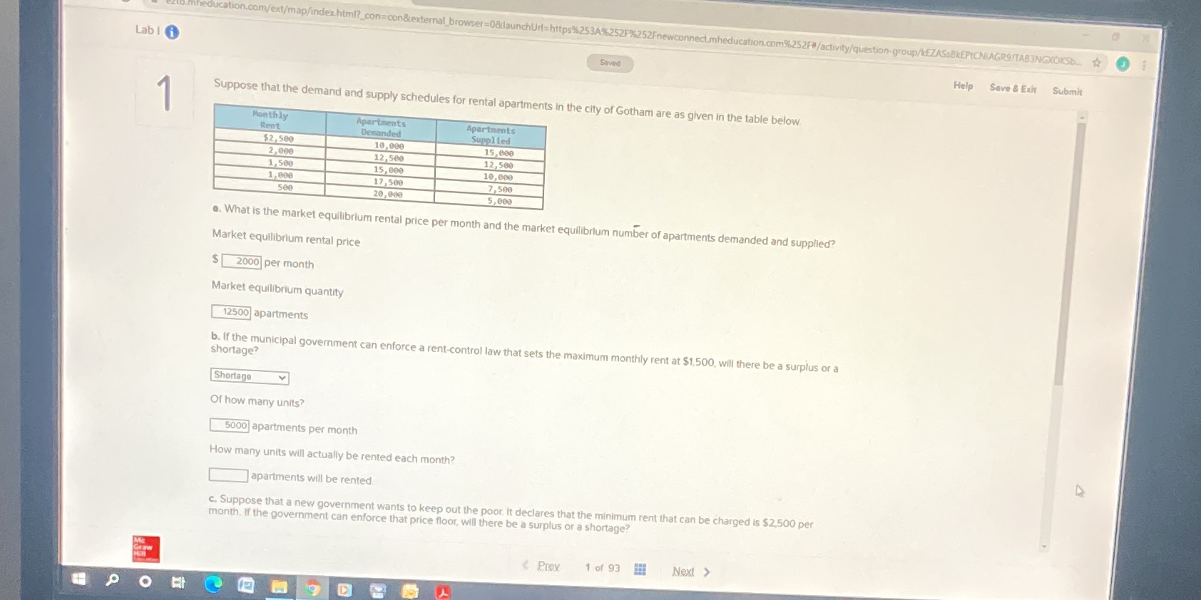 that the demand and supply schedules for rental apartments in the city
