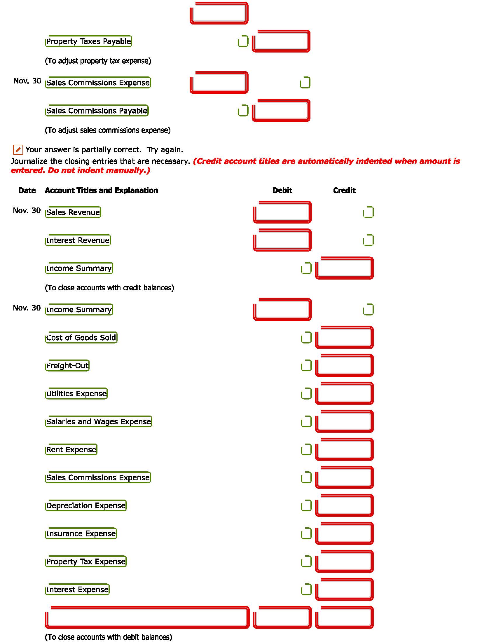 scal year on November 30, 2020, the following accounts appeared in two