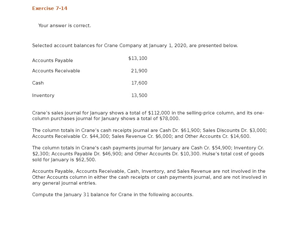 Company at January 1, 2020, are presented below. Accounts Payable $13, 100