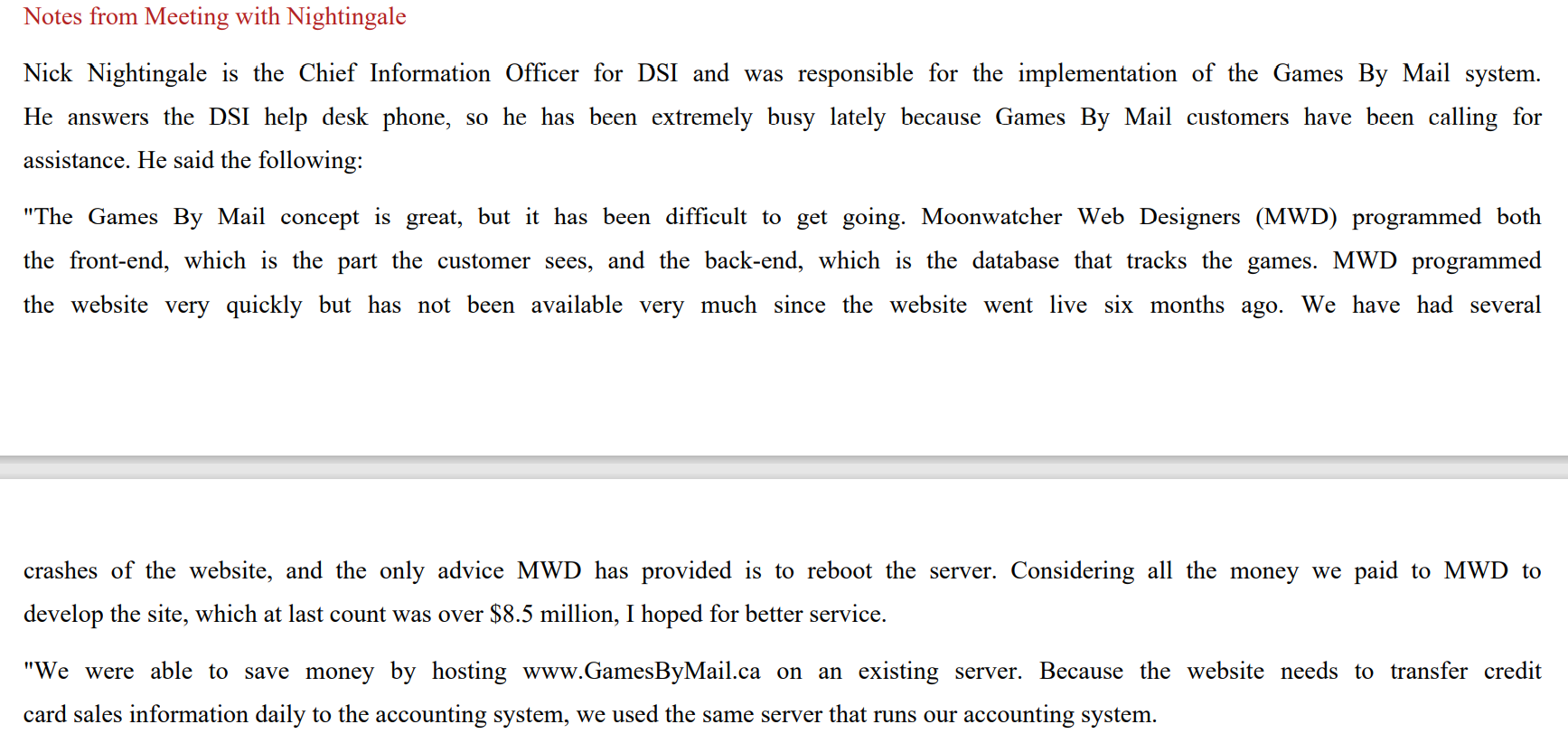 orders and returns of video games from the Games by Mail program.