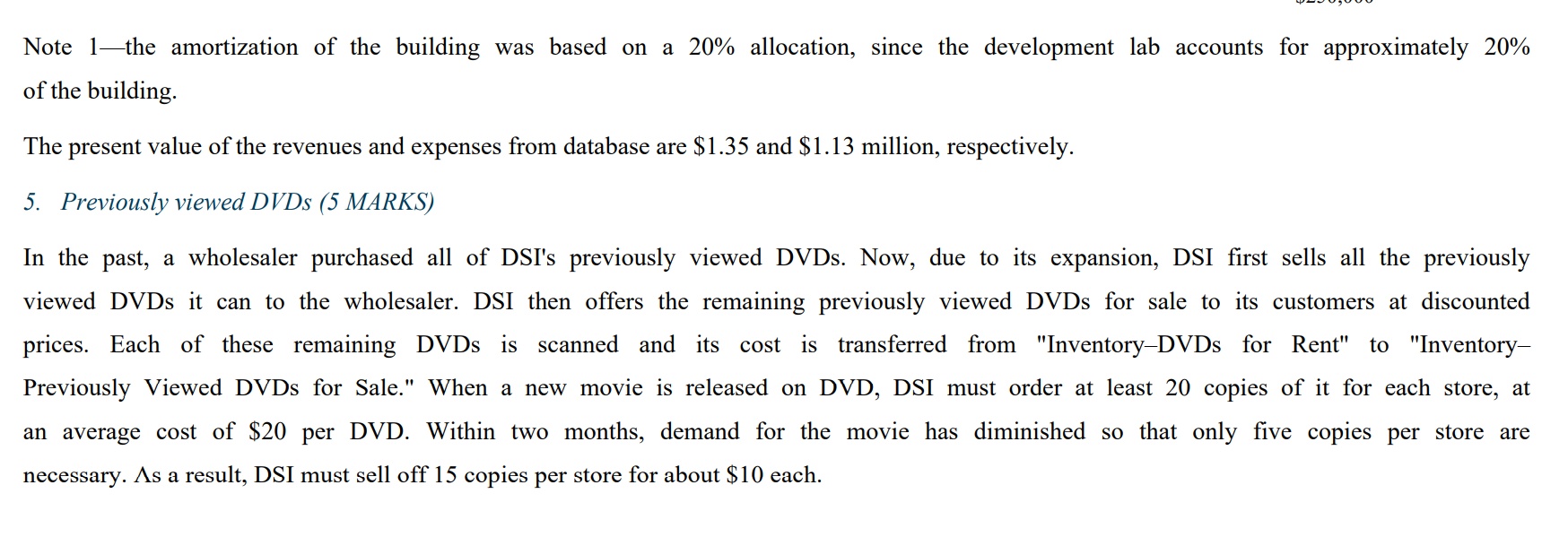 present value of the revenues and expenses from database are $1.35 and