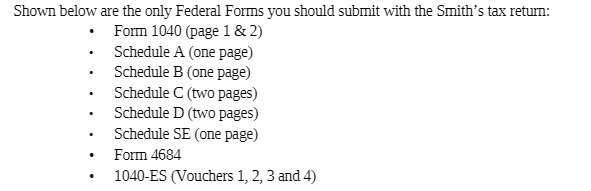 Shown below are the only Federal Forms you should submit with