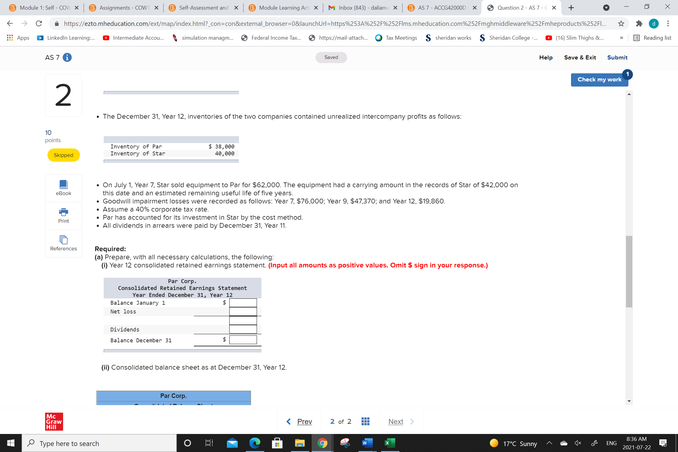 - AS 7 - C X + X https://ezto.mheducation.com/ext/map/index.html?_con=con&external_browser=0&launchUrl=https%253A%252F%252FIms.mheducation.com%252Fmghmiddleware%252Fmheproducts%252FI... ad Apps LinkedIn
