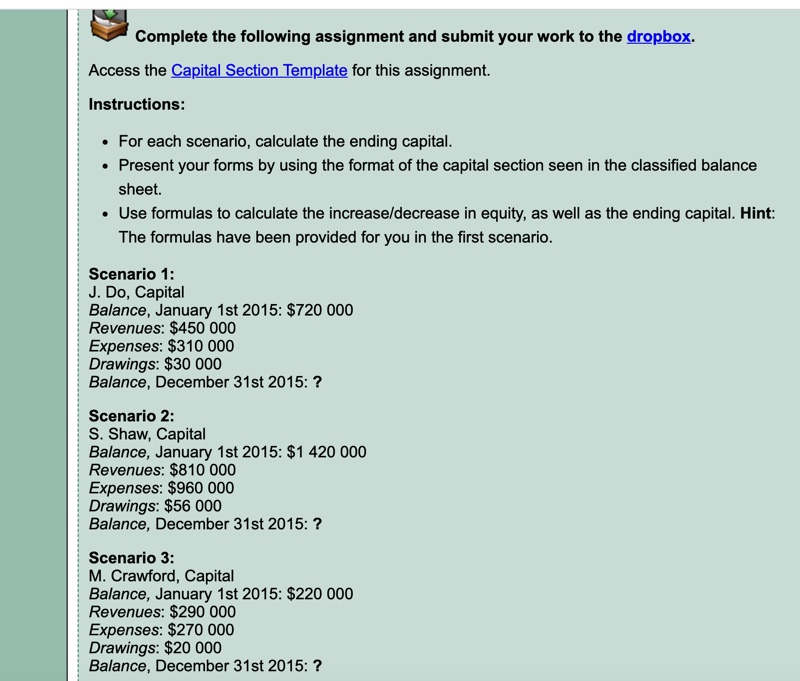 Complete the following assignment and submit your work to the dropbox.