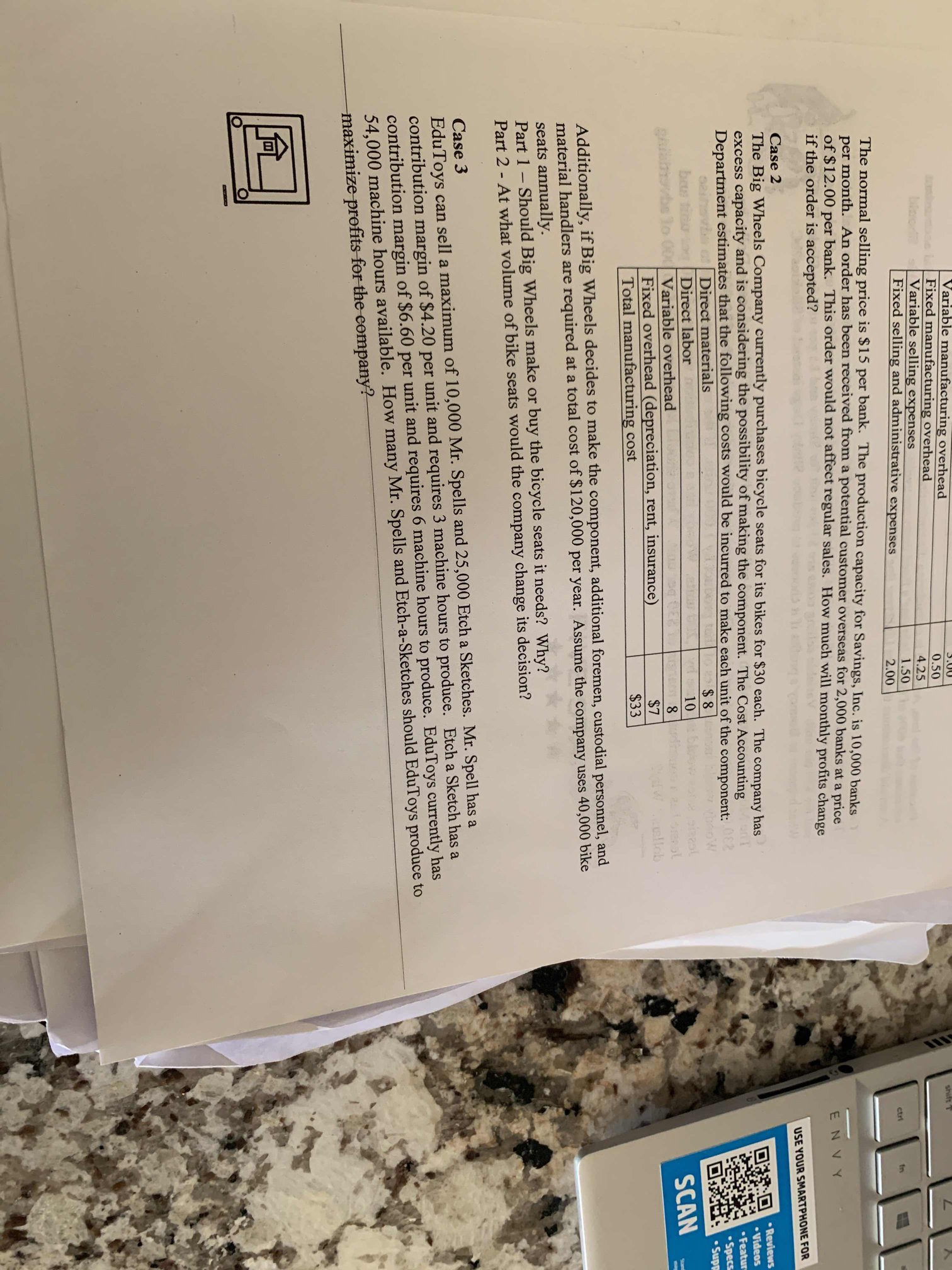 ing overhead Fixed manufacturing overhead 0.50 Variable selling expenses 4.25 Fixed