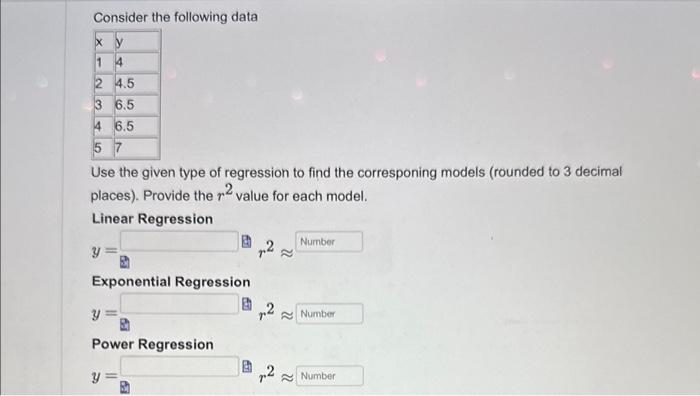  Consider the following data X V 1 14 2 4.5 3