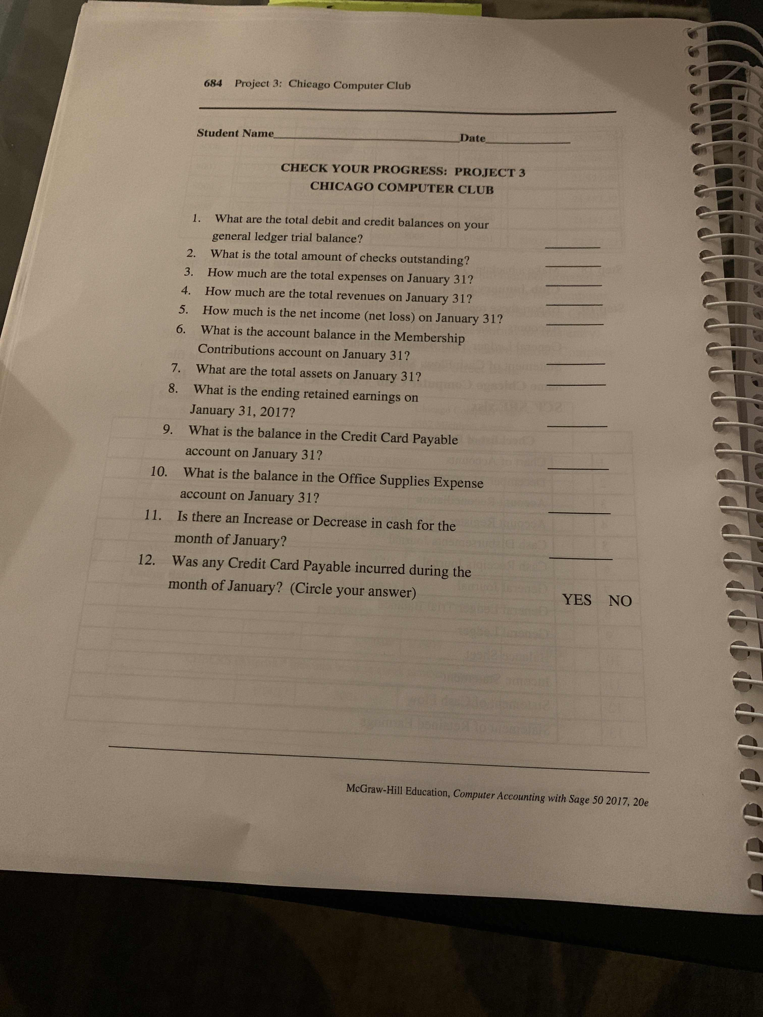  S 684 Project 3: Chicago Computer Club Student Name_ Date_ CHECK