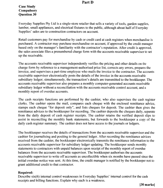 Please find the attached question. Part D Case Study Compulsory Question 30