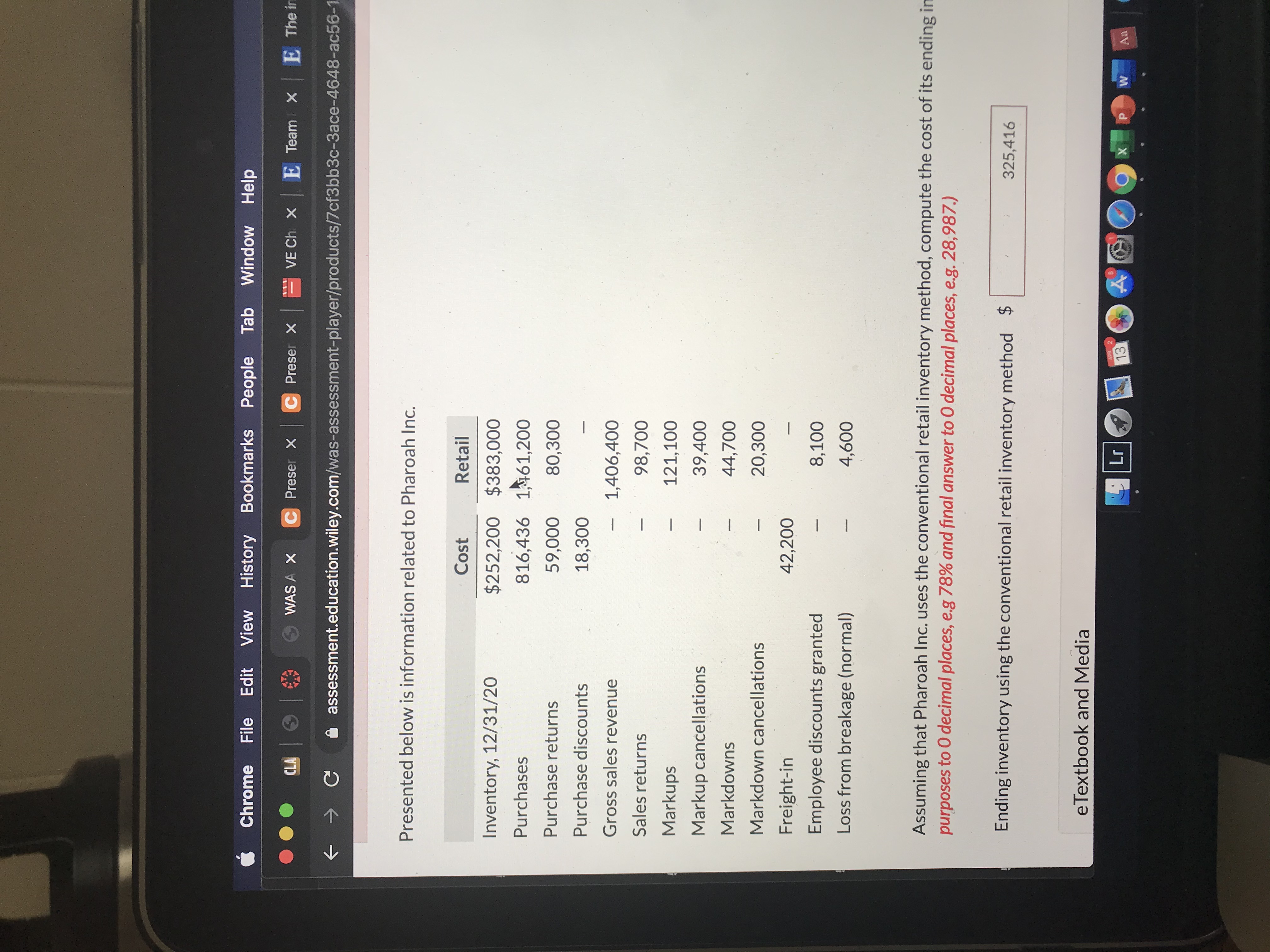 intermediate accounting, working on conventional retail Chrome File Edit View History Bookmarks