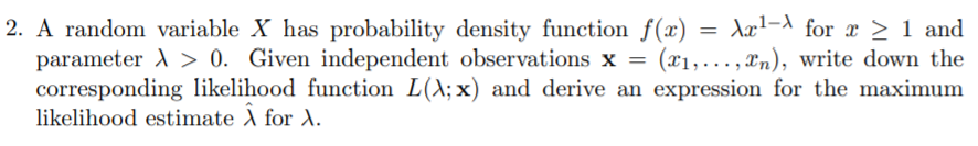 Axl- for x > 1 and parameter > > 0. Given independent