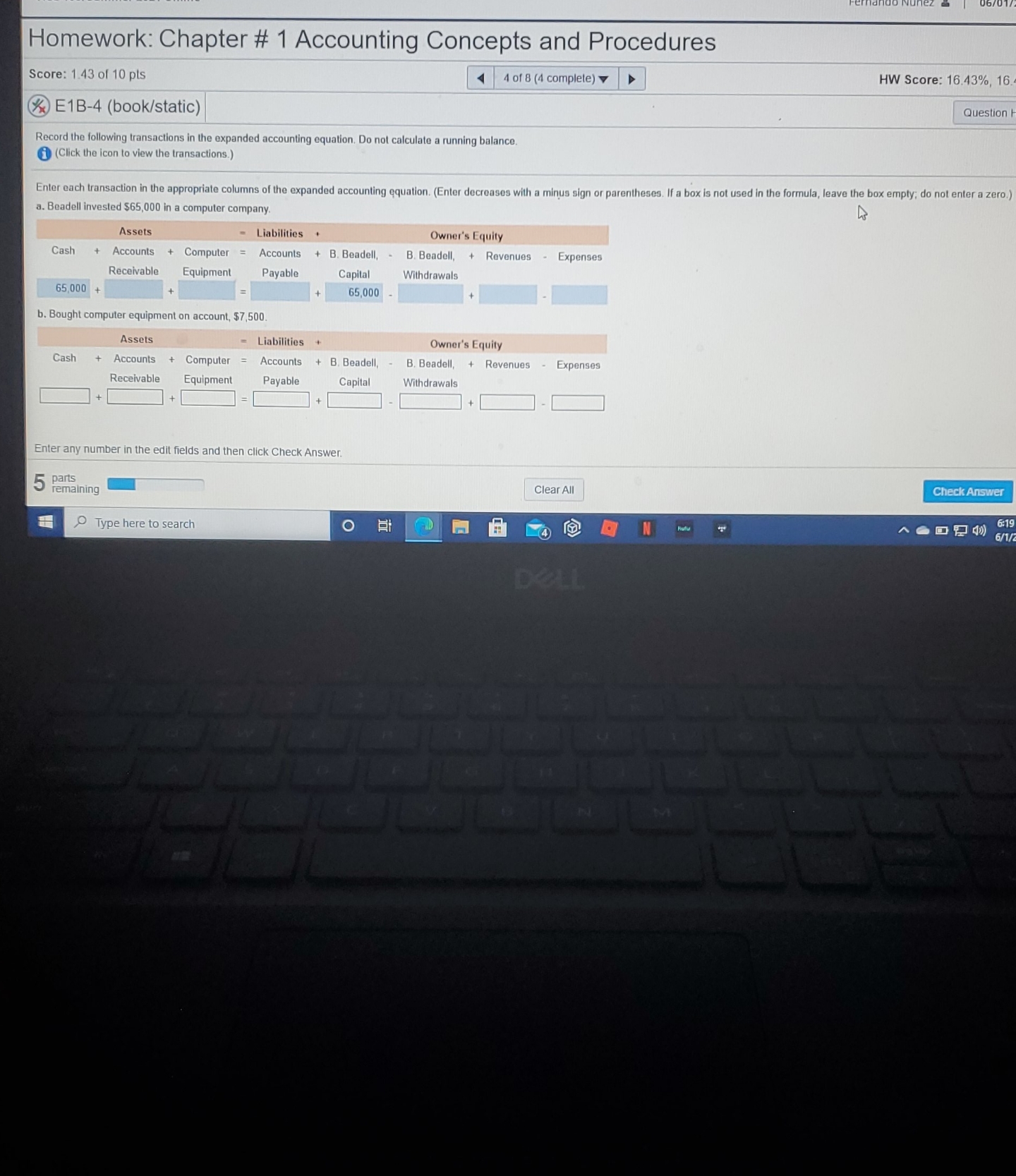help me on B please. Homework: Chapter # 1 Accounting Concepts and