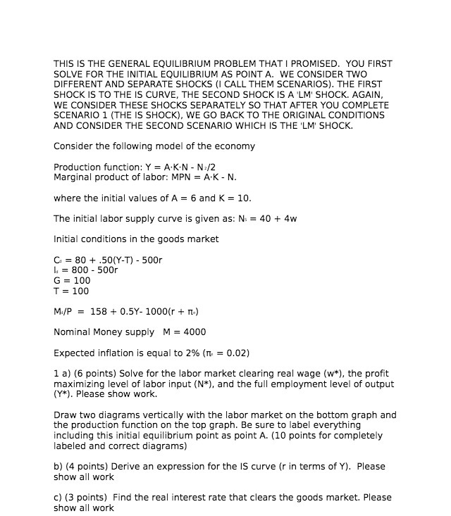SOLVE FOR THE INITIAL EQUILIBRIUM AS POINT A. WE CONSIDER TWO DIFFERENT
