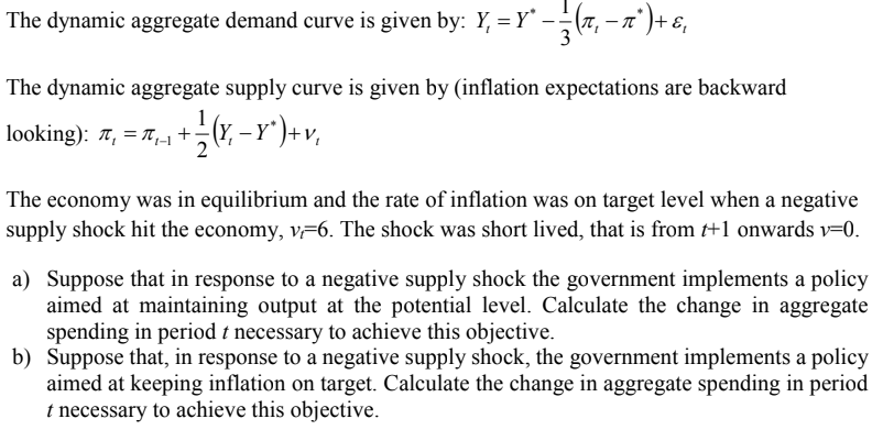  The dynamic aggregate demand curve is given by: Y, = Y"