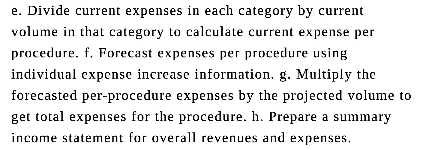 that category to calculate current expense per procedure. f. Forecast expenses per