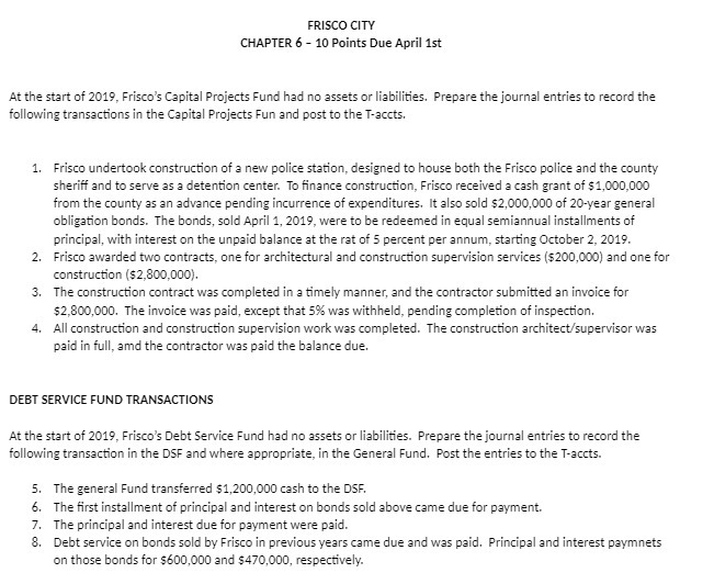  FRISCO CITY CHAPTER 6 - 10 Points Due April 1st At