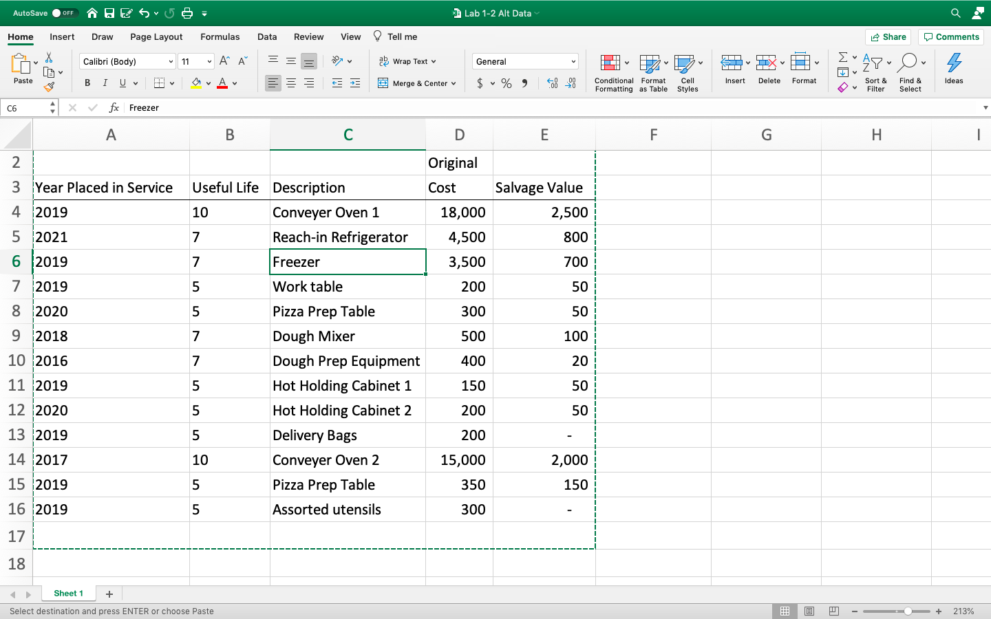  AutoSave . OFF Lab 1-2 Alt Data Home Insert Draw Page