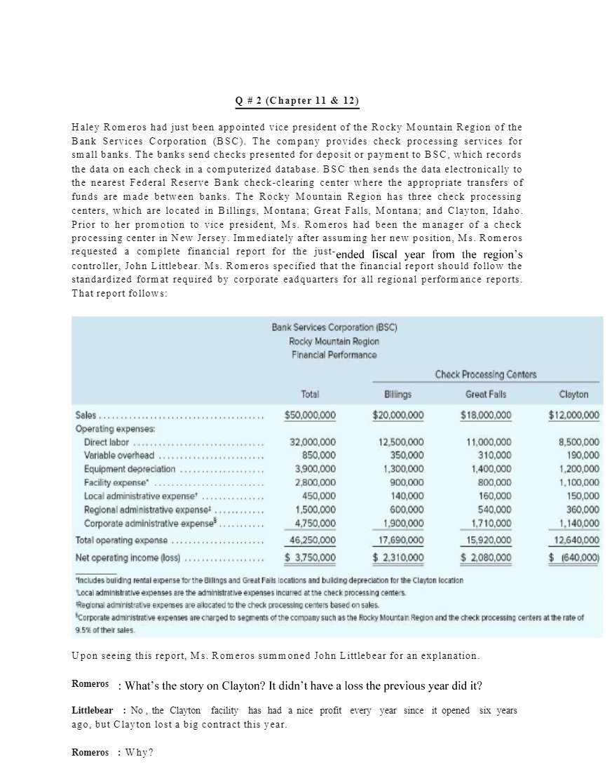 Q # 2 (Chapter 11 & 12) Haley Romeros had just