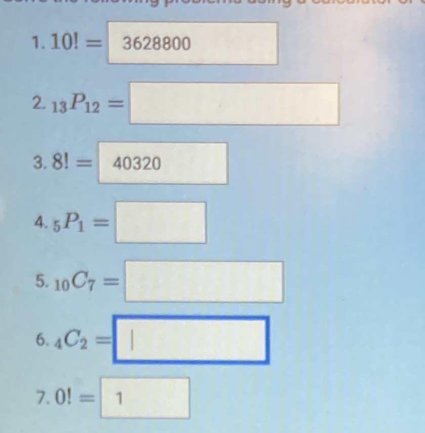 3628800 40320 5. IOC7 =