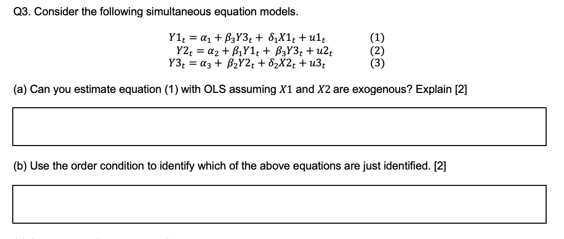 BY3+ + 81X1+ + ult (1) Y2t = a2 + BY1t +