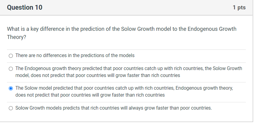prediction of the Solow Growth model to the Endogenous Growth Theory? 0