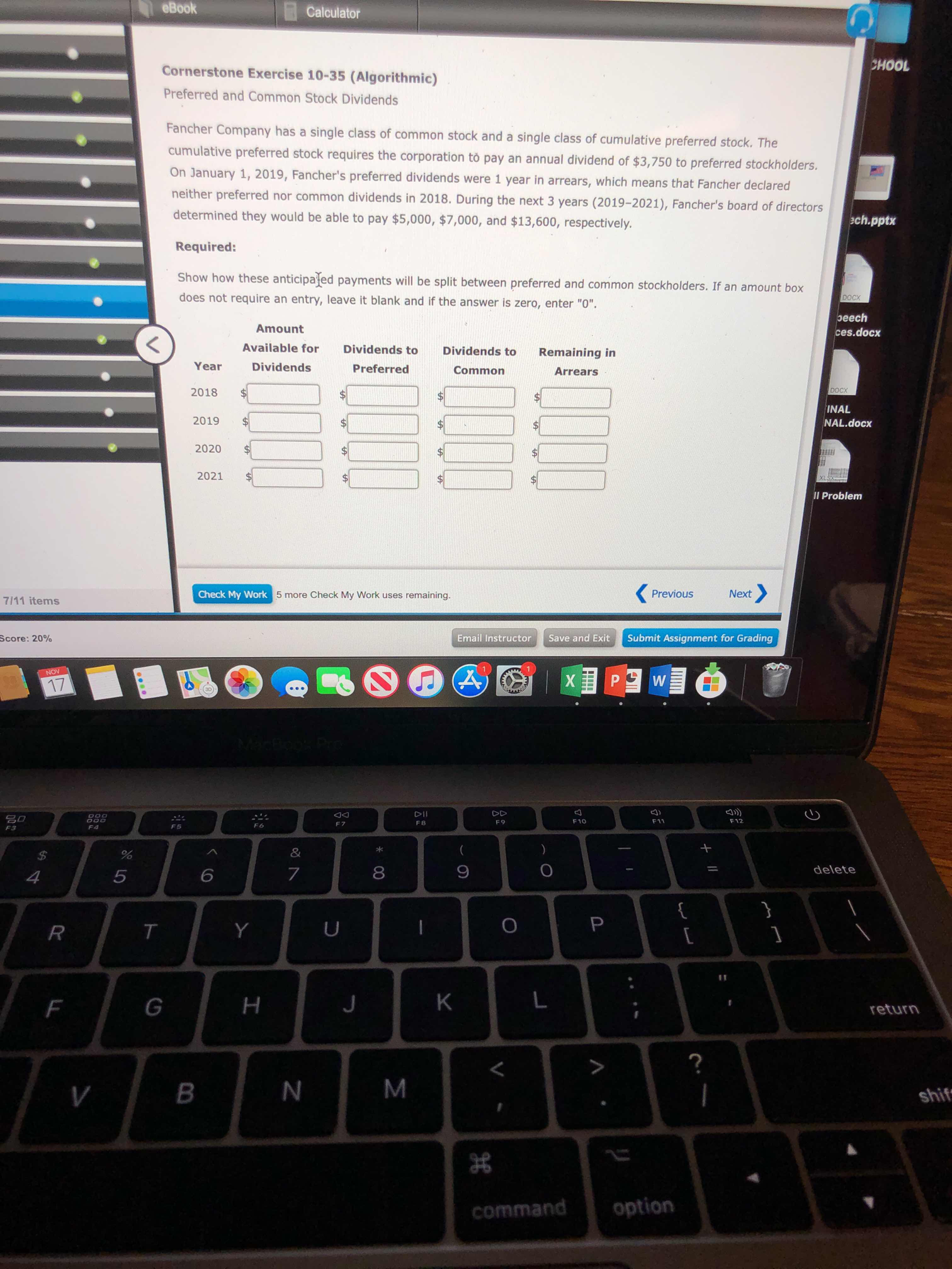  Calculator Cornerstone Exercise 10-35 (Algorithmic) Preferred and Common Stock Dividends Fancher