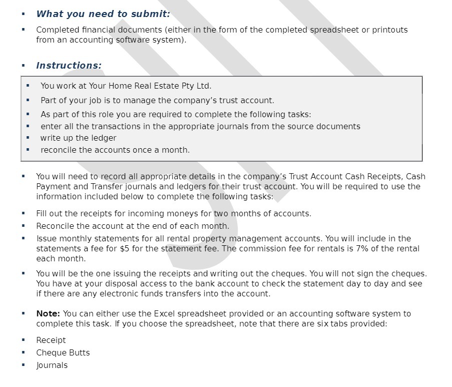 in the form of the completed spreadsheet or printouts from an accounting