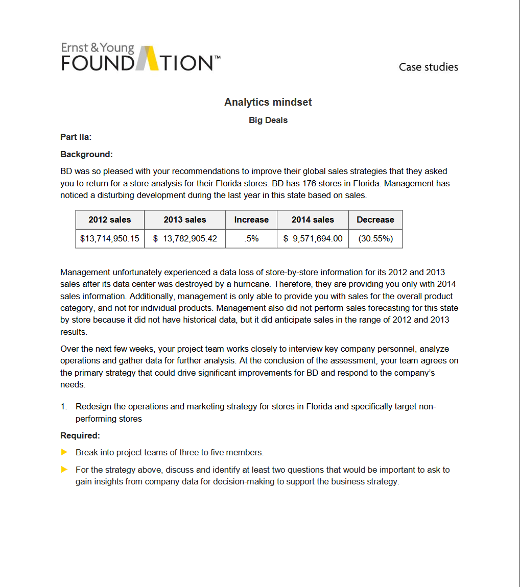  Ernst & Young FOUND ATION TM Case studies Analytics mindset Big