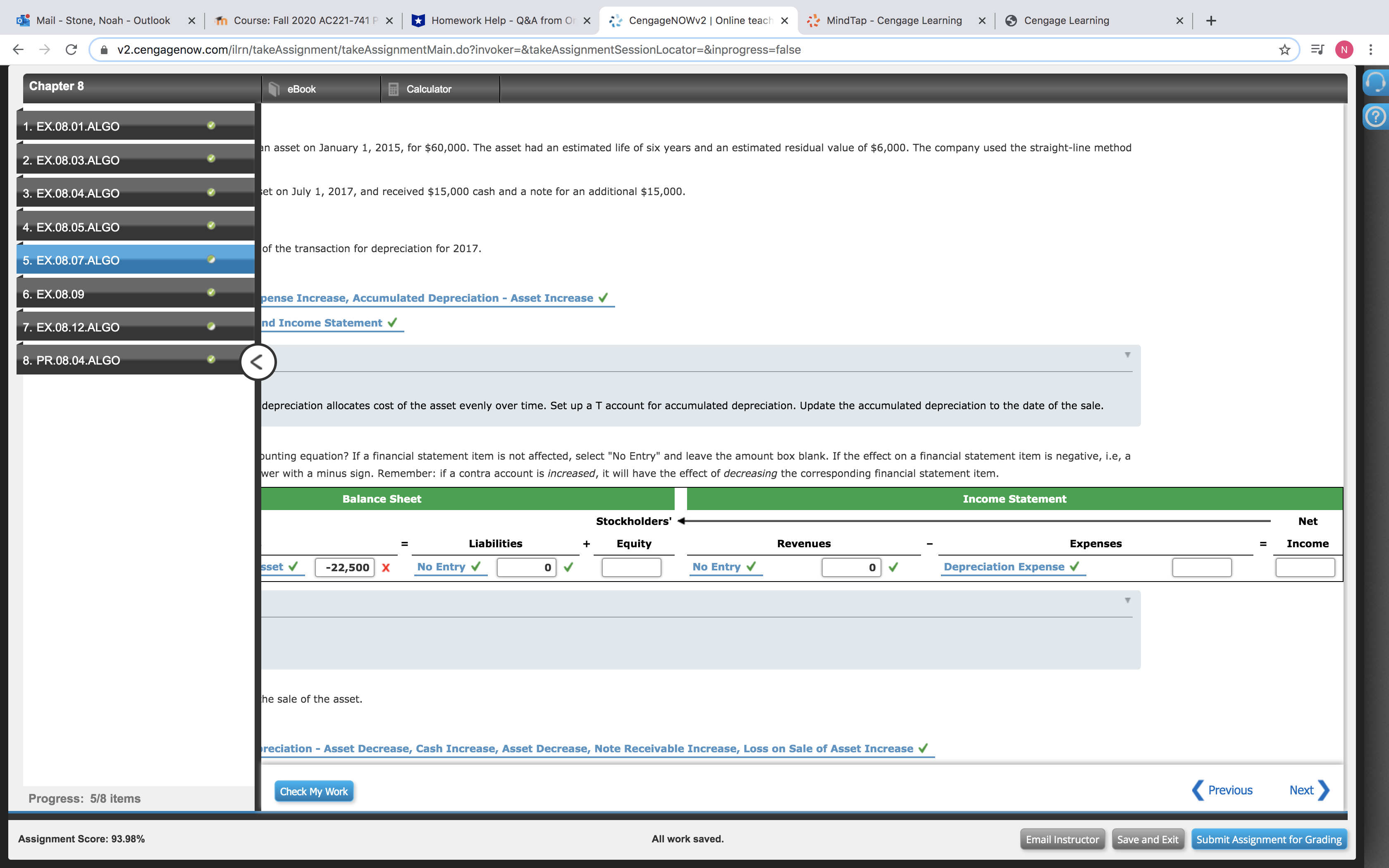A v2.cengagenow.com/ilrn/takeAssignment/takeAssignmentMain.do?invoker=&takeAssignmentSessionLocator=&inprogress=false N Chapter 8 eBook Calculator 1. EX.08.01.ALGO Asset Disposa 2.