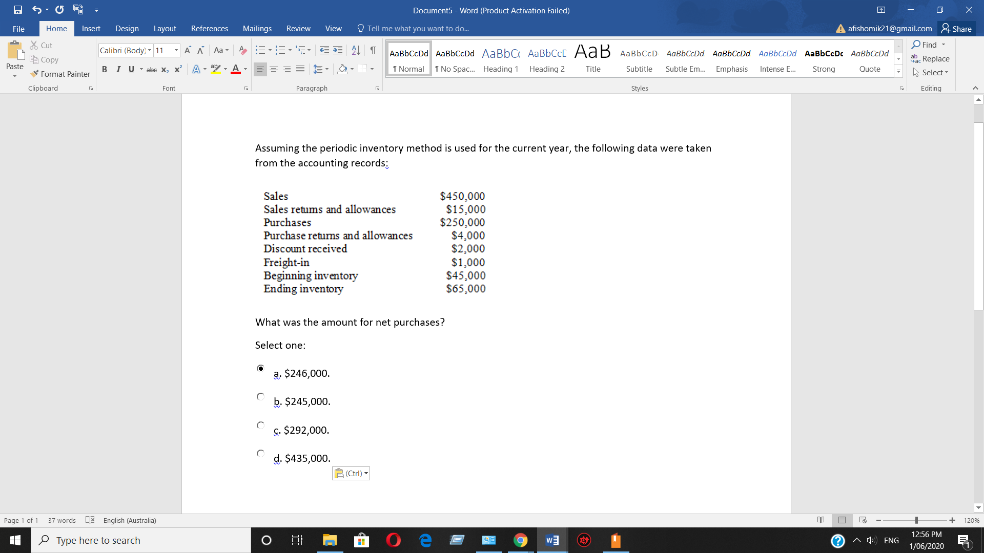 Assuming the periodic inventory method is used for the current year, the