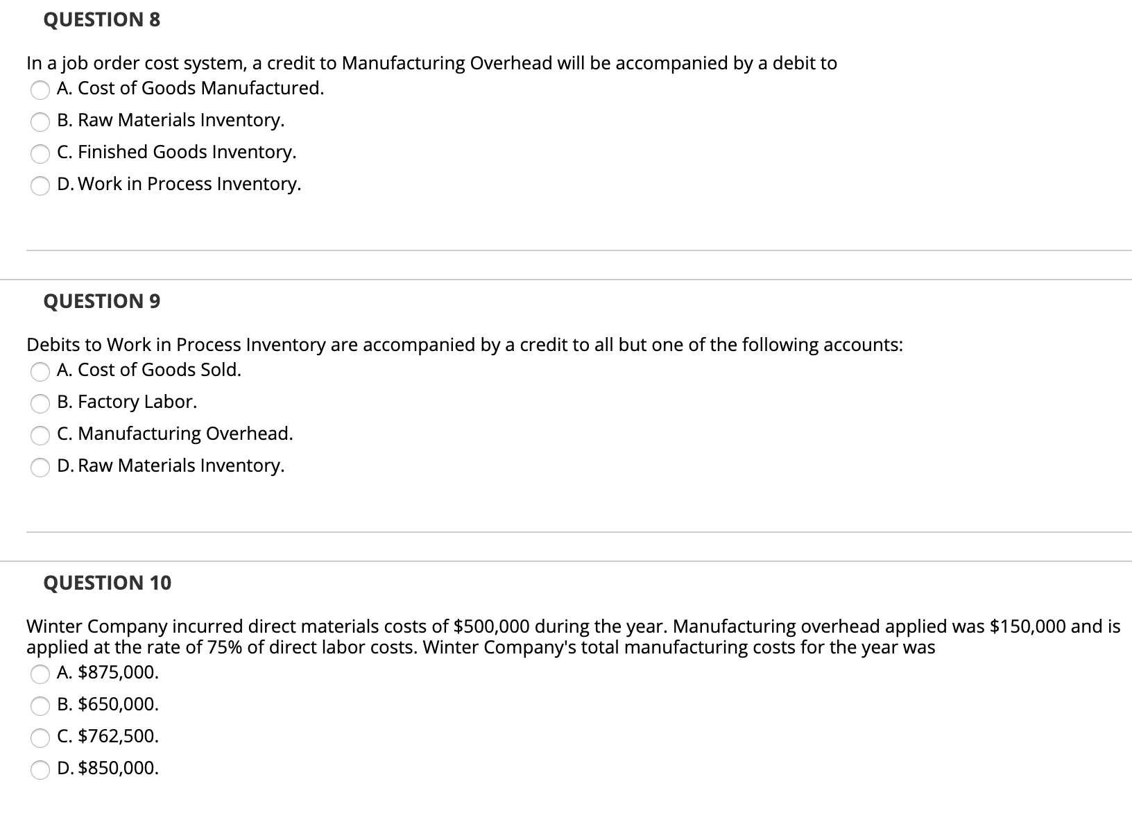 the following items would be accounted for using a job order cost