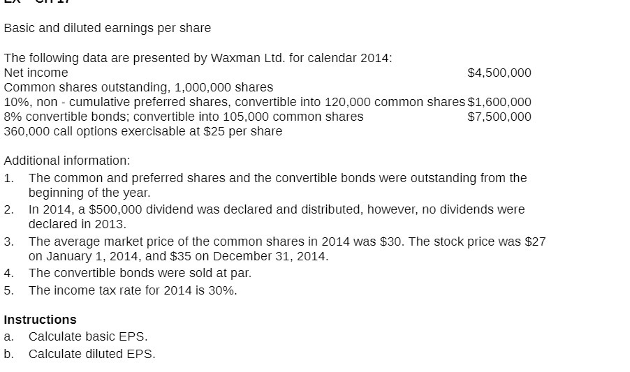 data are presented by Wannan Ltd. for calendar 2014: Net income $4,500,000
