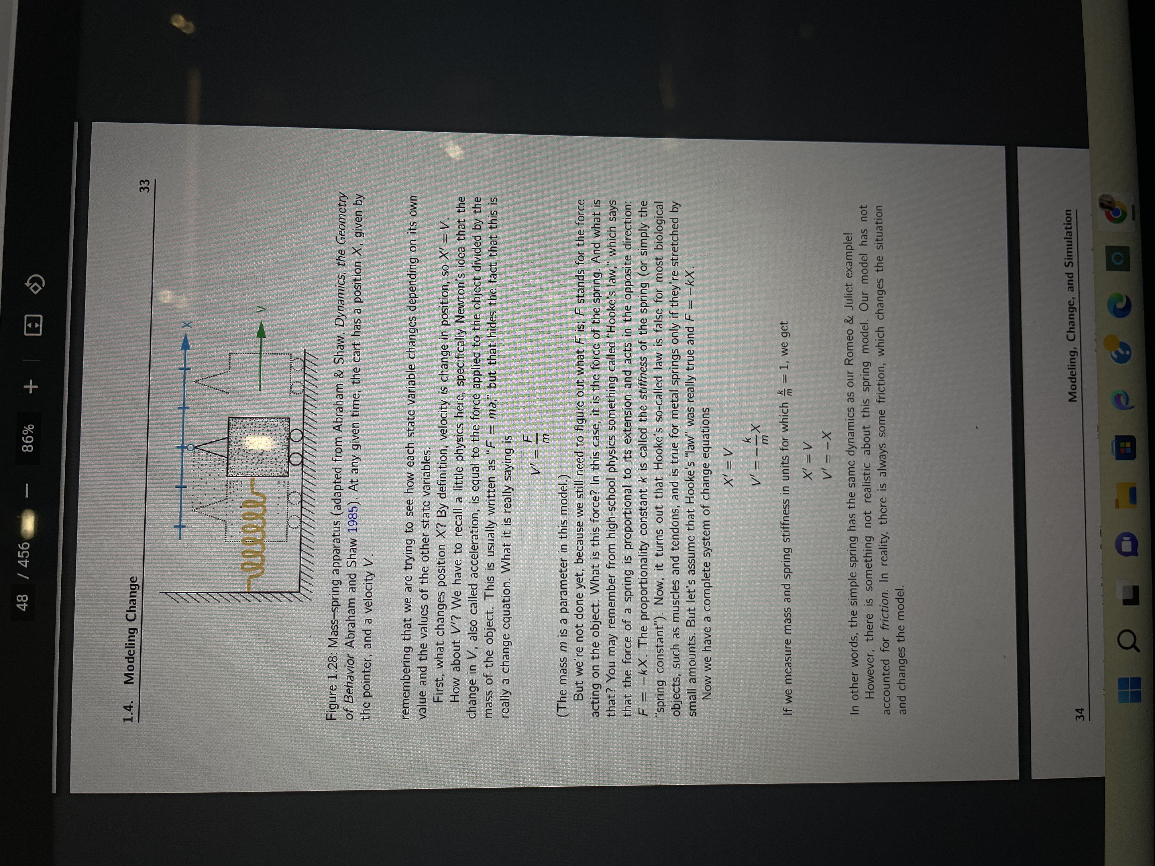 the textbook, which one of the following models describes the massspring system