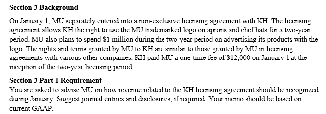 Section 3 BackgroundOn January 1, MU separately entered into a non-exclusive licensing