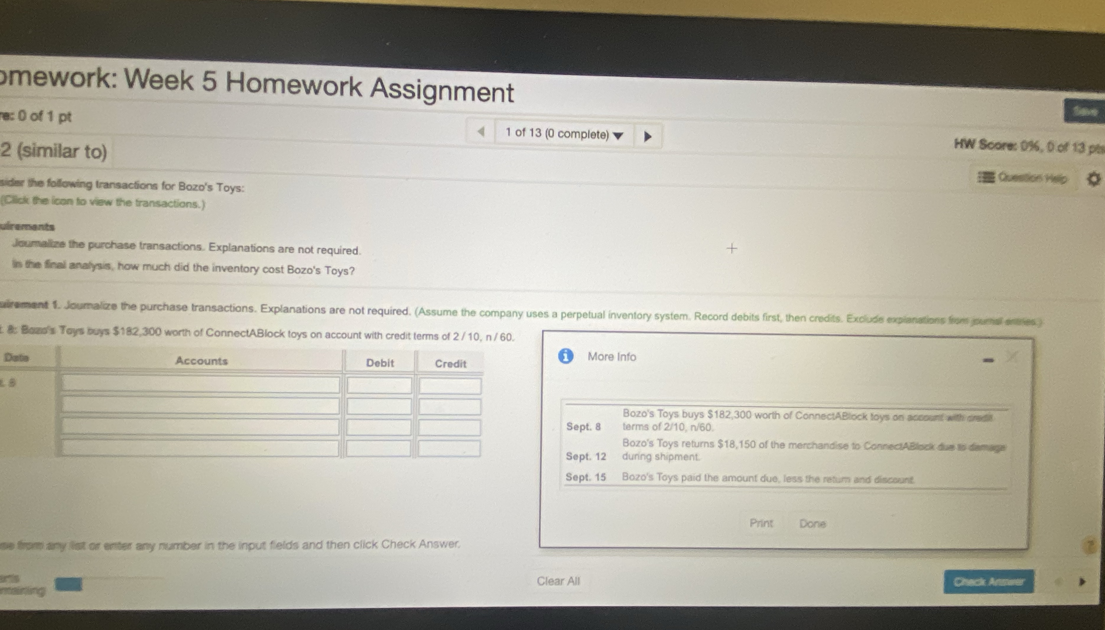 I'm having trouble with this problem mework: Week 5 Homework Assignment re: