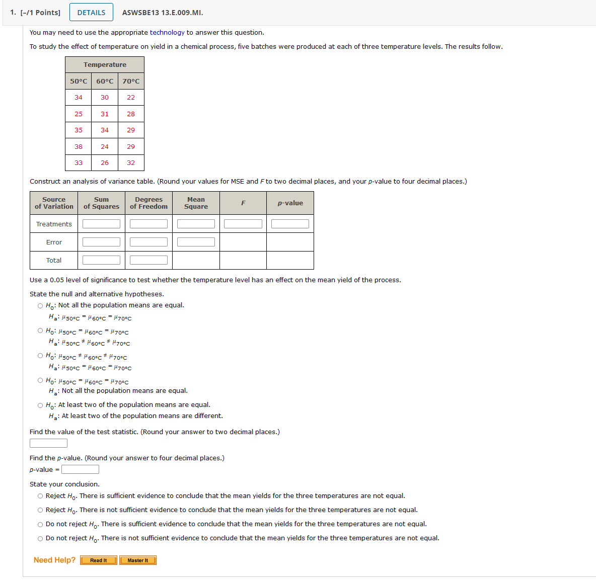 26 32 Construct an analysis of variance table. (Round your values for