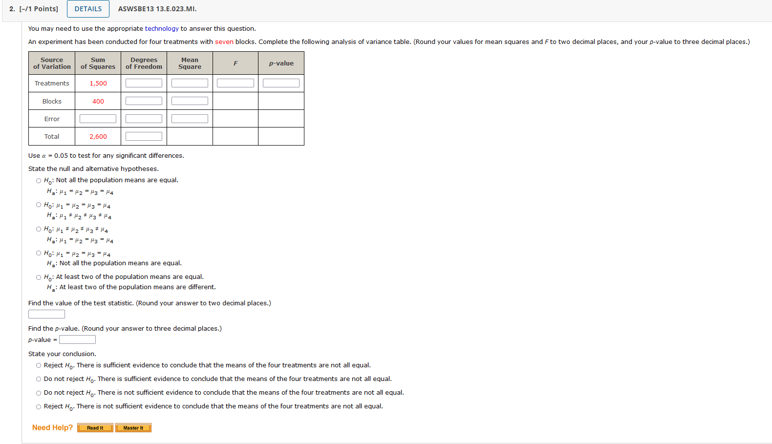 MSE and Fto two decimal places, and your pvalue to four decimal