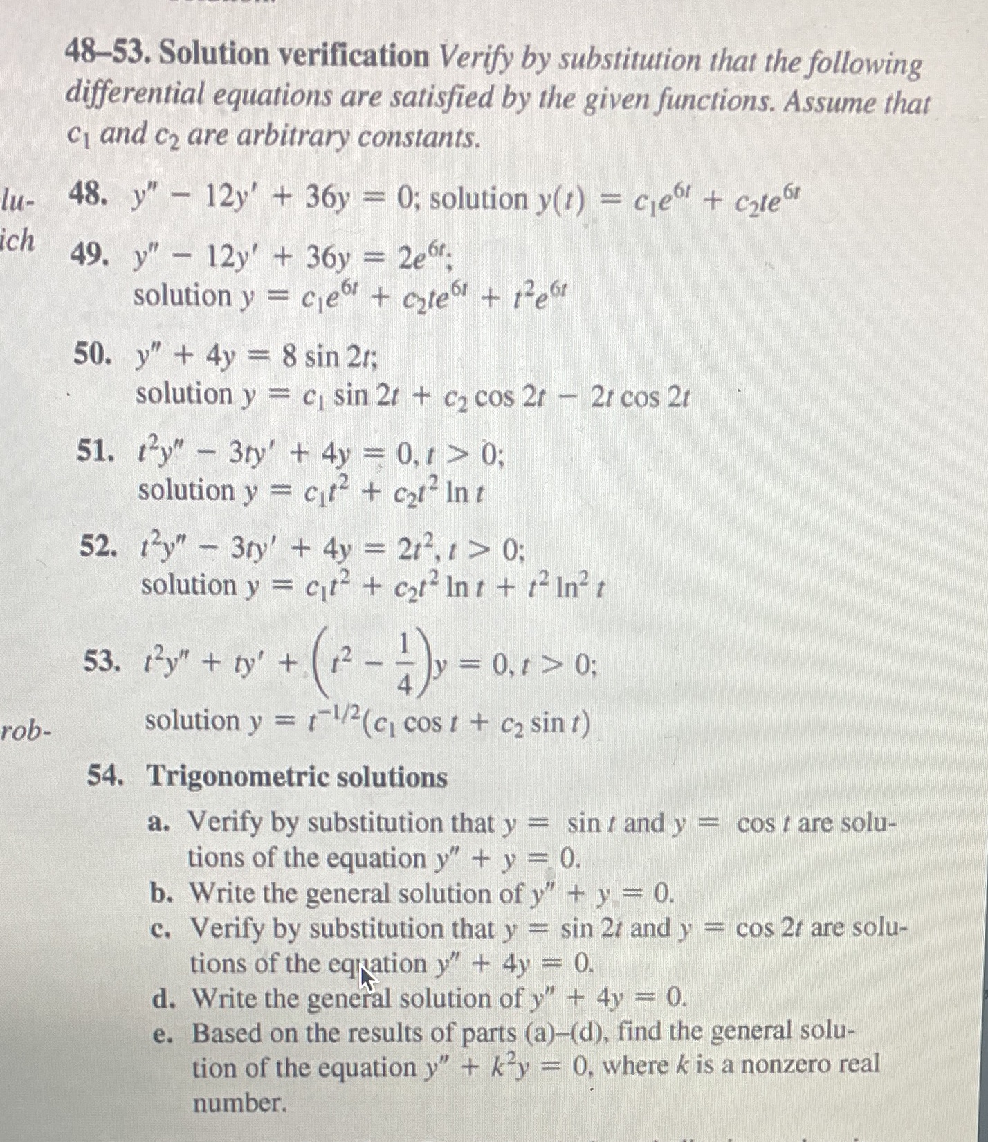 Problems 52 and 53 please 48-53. Solution verification Verify by substitution that